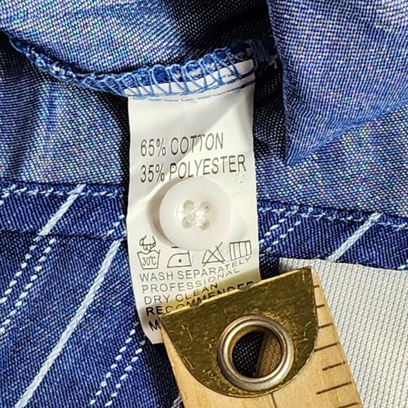 Retro Vertical Striped Button Down Shirt Long Sleeve Mens Size XS Blue - Picture 8 of 8